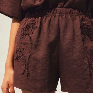 Women's Brown Floral Eyelet Shorts